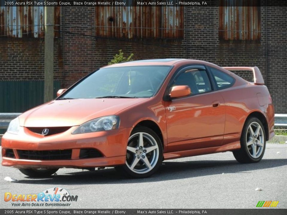 2005 Acura RSX Type S Sports Coupe Blaze Orange Metallic / Ebony Photo #35