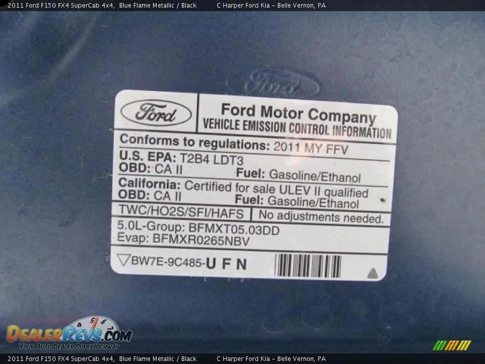 Info Tag of 2011 Ford F150 FX4 SuperCab 4x4 Photo #15