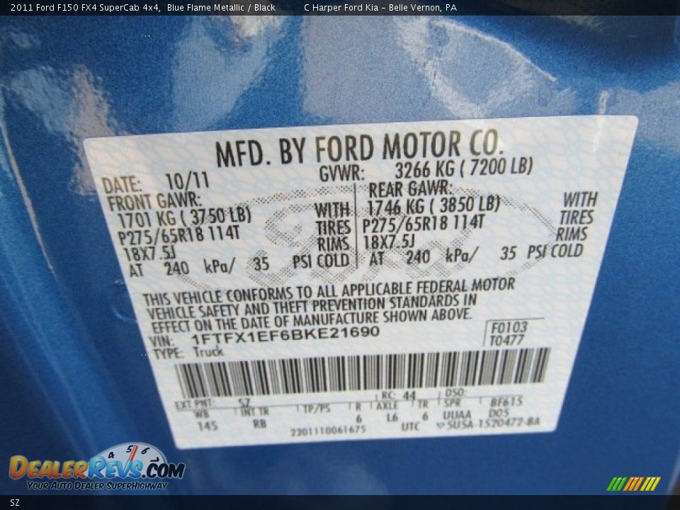 Ford Color Code SZ Blue Flame Metallic