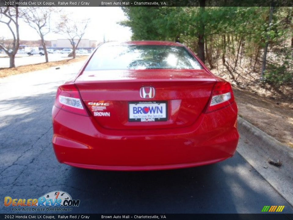 2012 Honda Civic LX Coupe Rallye Red / Gray Photo #6