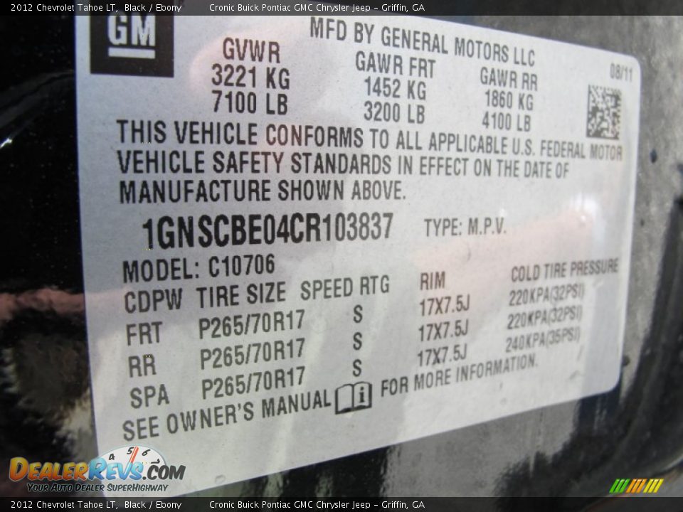 2012 Chevrolet Tahoe LT Black / Ebony Photo #25