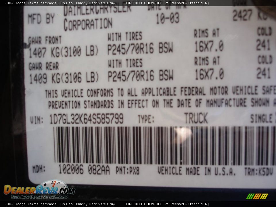 2004 Dodge Dakota Stampede Club Cab Black / Dark Slate Gray Photo #15