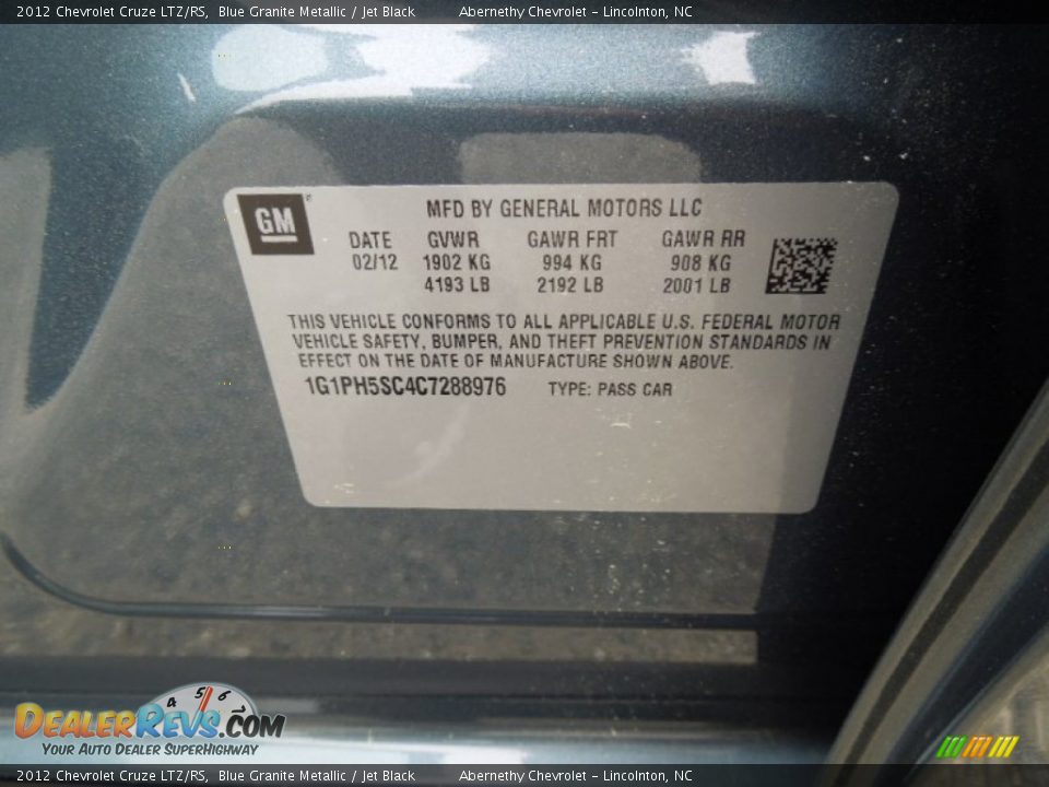 2012 Chevrolet Cruze LTZ/RS Blue Granite Metallic / Jet Black Photo #7
