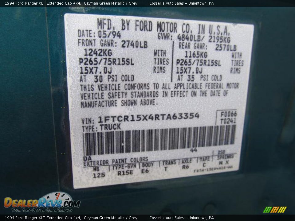 1994 Ford Ranger XLT Extended Cab 4x4 Cayman Green Metallic / Grey Photo #14