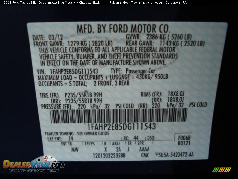 Ford Color Code J4 Deep Impact Blue Metallic