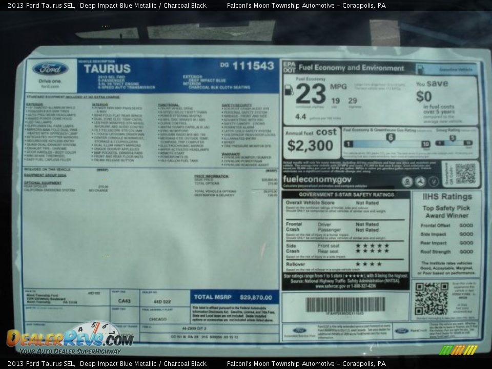 2013 Ford Taurus SEL Window Sticker Photo #19