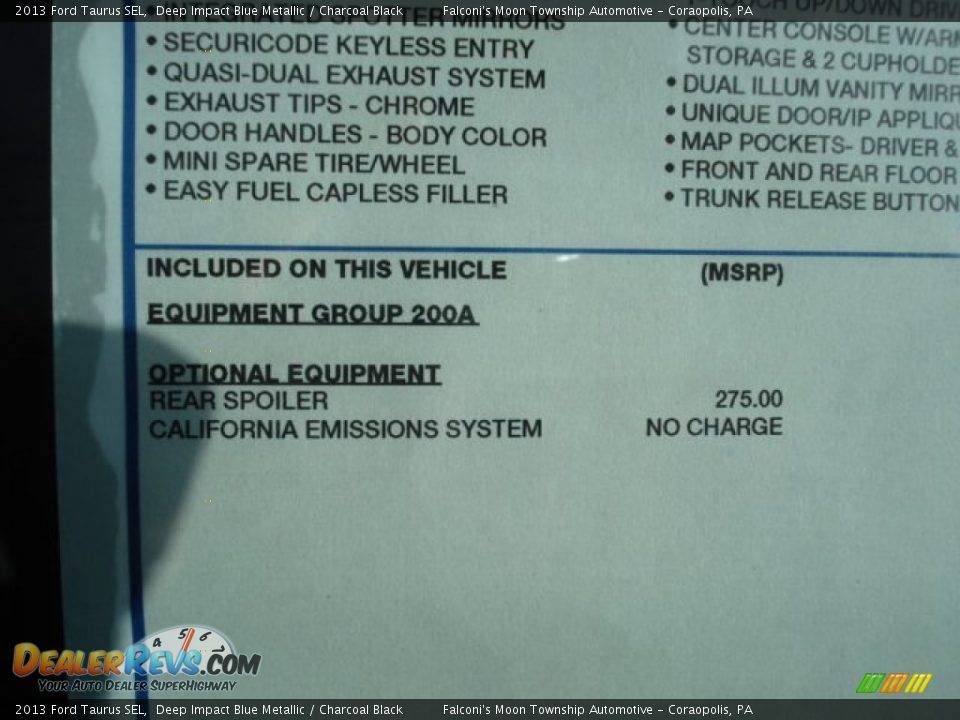 2013 Ford Taurus SEL Window Sticker Photo #20