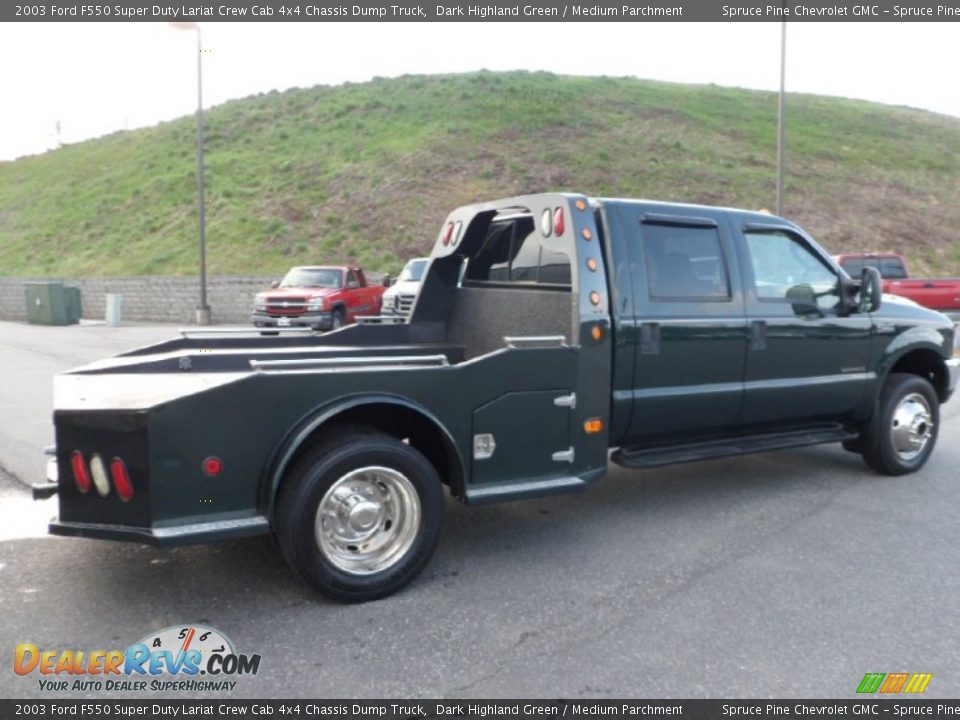 Dark Highland Green 2003 Ford F550 Super Duty Lariat Crew Cab 4x4 Chassis Dump Truck Photo #9