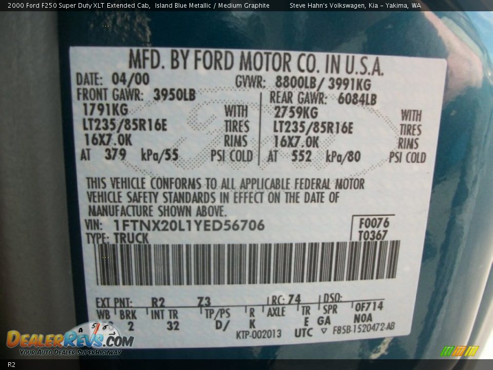 Ford Color Code R2 Island Blue Metallic