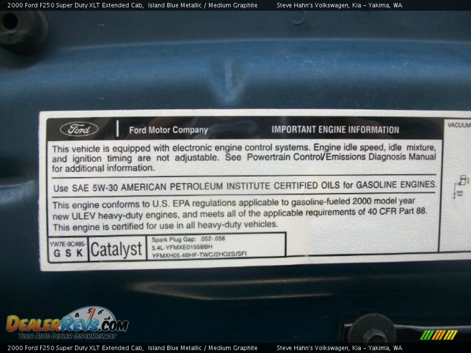 Info Tag of 2000 Ford F250 Super Duty XLT Extended Cab Photo #30