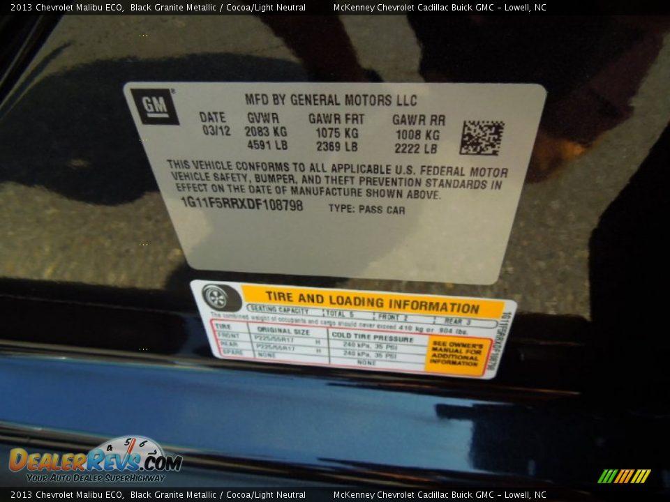 2013 Chevrolet Malibu ECO Black Granite Metallic / Cocoa/Light Neutral Photo #7