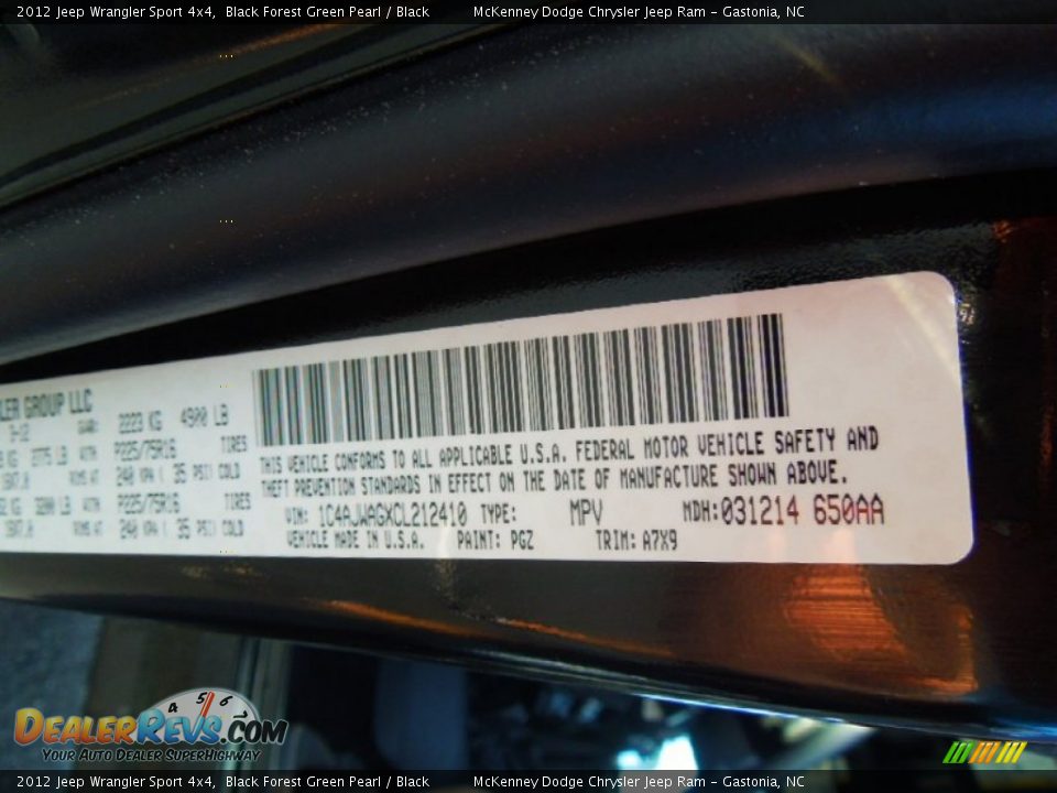 2012 Jeep Wrangler Sport 4x4 Black Forest Green Pearl / Black Photo #6