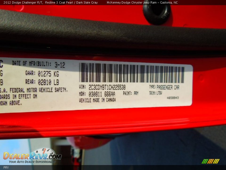 Dodge Color Code PRY Redline 3 Coat Pearl