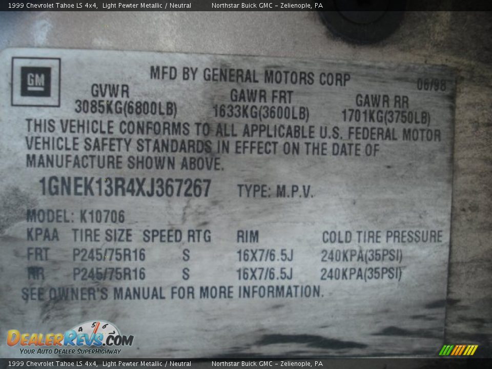 1999 Chevrolet Tahoe LS 4x4 Light Pewter Metallic / Neutral Photo #15