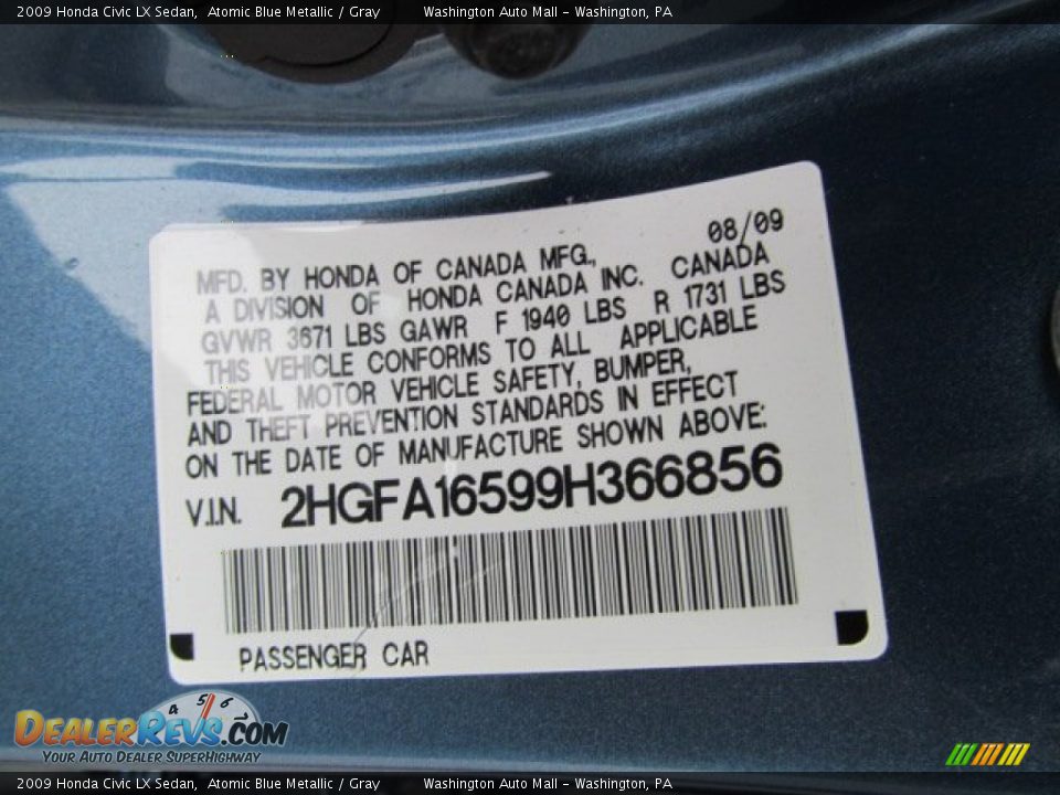 2009 Honda Civic LX Sedan Atomic Blue Metallic / Gray Photo #19