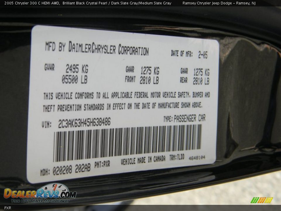 Chrysler Color Code PXR Brilliant Black Crystal Pearl