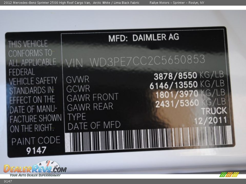 Mercedes-Benz Color Code 9147 Arctic White