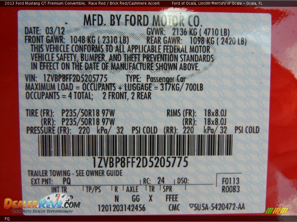 Ford Color Code PQ Race Red
