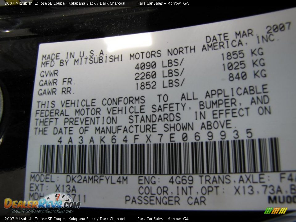 2007 Mitsubishi Eclipse SE Coupe Kalapana Black / Dark Charcoal Photo #12