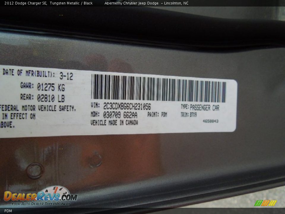 Dodge Color Code PDM Tungsten Metallic