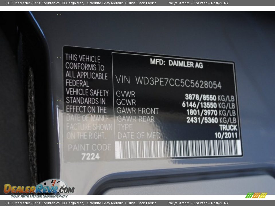 2012 Mercedes-Benz Sprinter 2500 Cargo Van Graphite Grey Metallic / Lima Black Fabric Photo #14