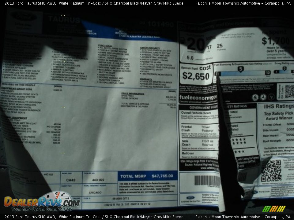 2013 Ford Taurus SHO AWD Window Sticker Photo #19