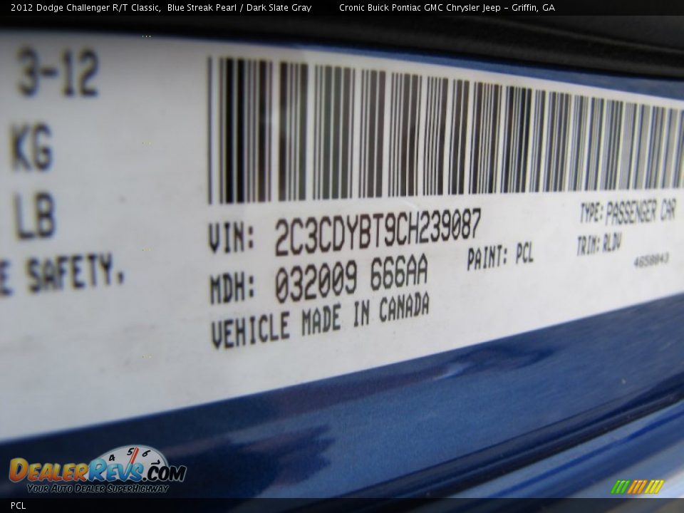 Dodge Color Code PCL Blue Streak Pearl
