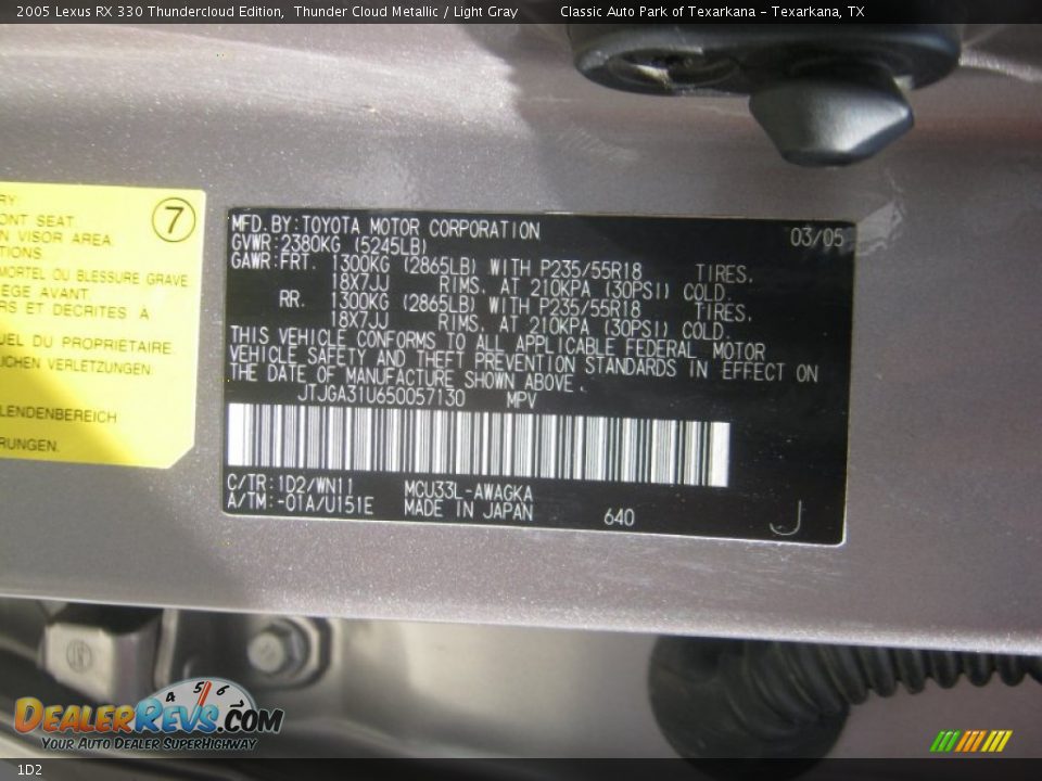 Lexus Color Code 1D2 Thunder Cloud Metallic