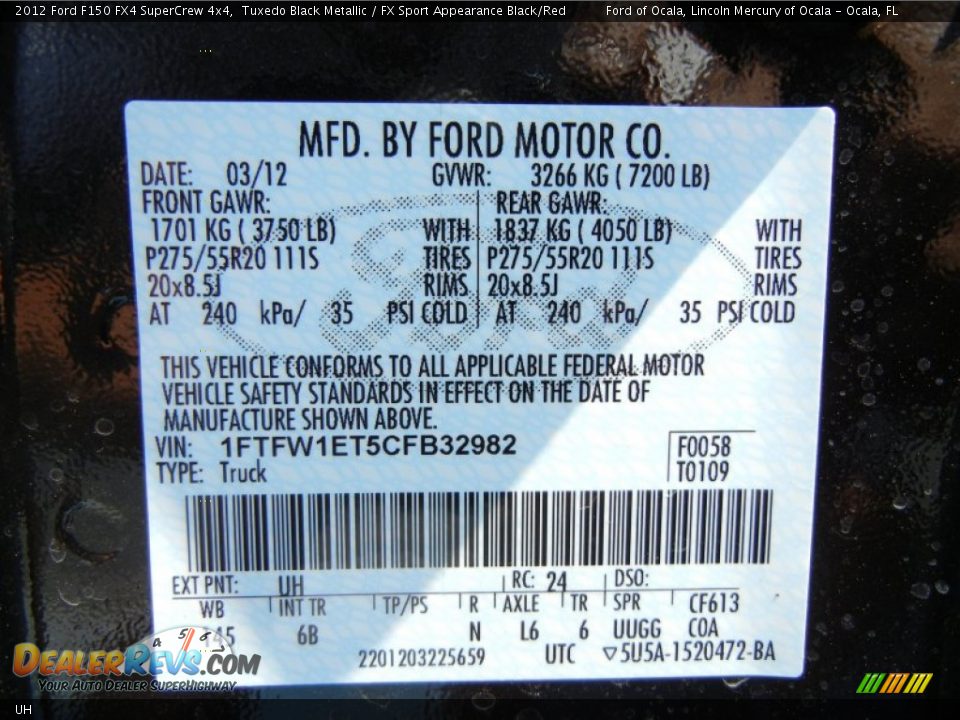 Ford Color Code UH Tuxedo Black Metallic