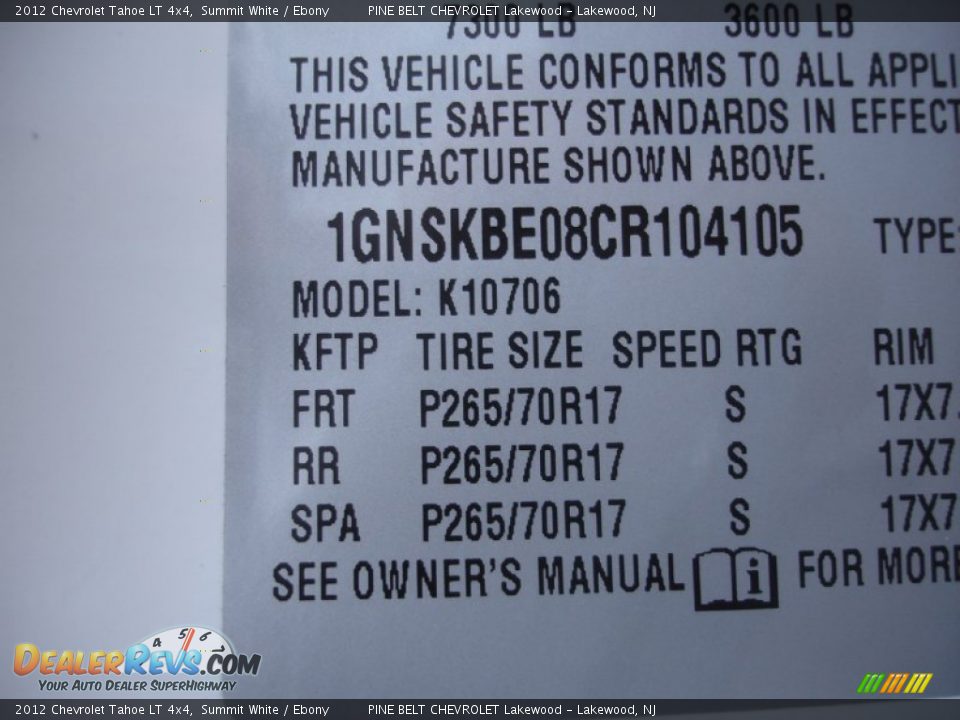 2012 Chevrolet Tahoe LT 4x4 Summit White / Ebony Photo #15