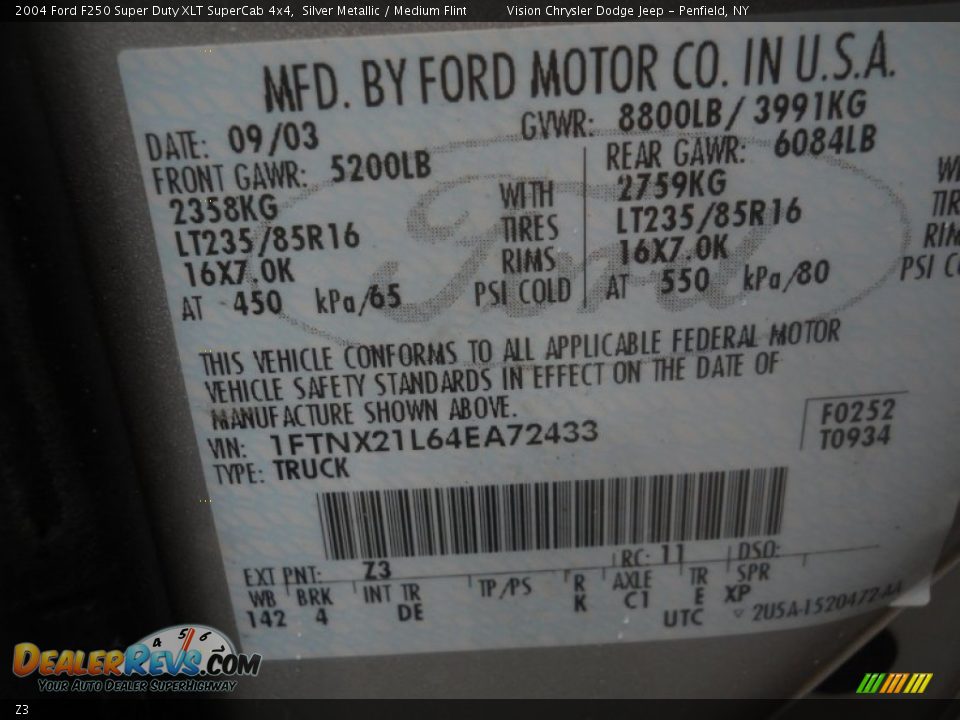 Ford Color Code Z3 Silver Metallic