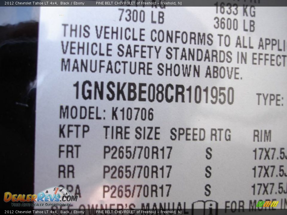 2012 Chevrolet Tahoe LT 4x4 Black / Ebony Photo #14