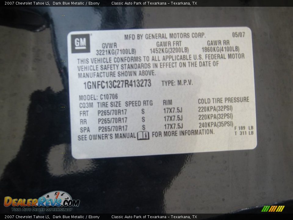 2007 Chevrolet Tahoe LS Dark Blue Metallic / Ebony Photo #18