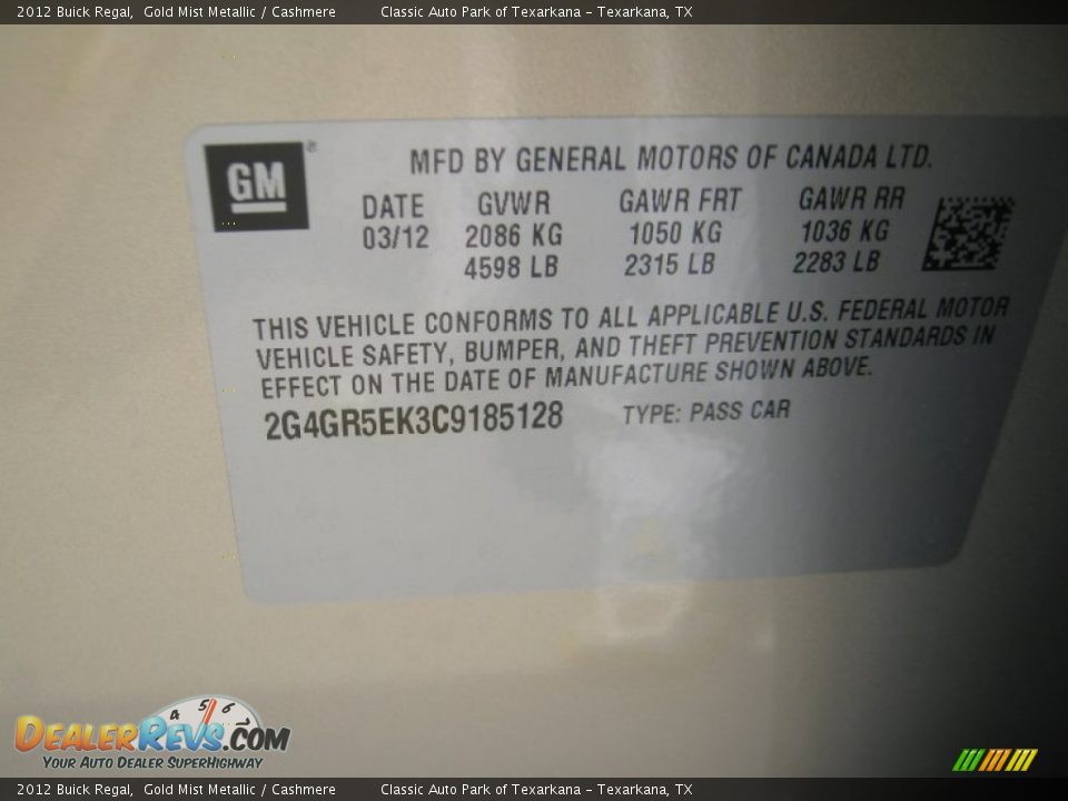 2012 Buick Regal Gold Mist Metallic / Cashmere Photo #26