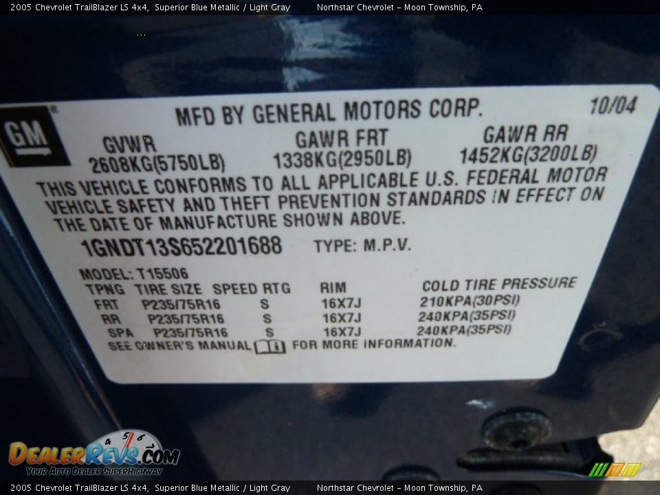 2005 Chevrolet TrailBlazer LS 4x4 Superior Blue Metallic / Light Gray Photo #19