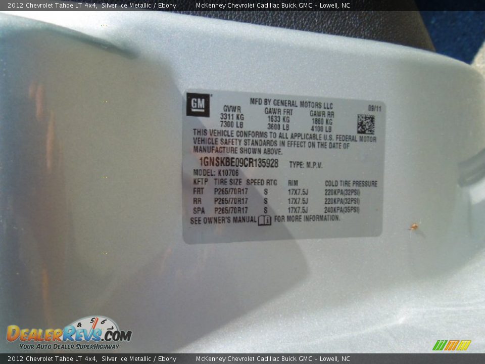 2012 Chevrolet Tahoe LT 4x4 Silver Ice Metallic / Ebony Photo #7