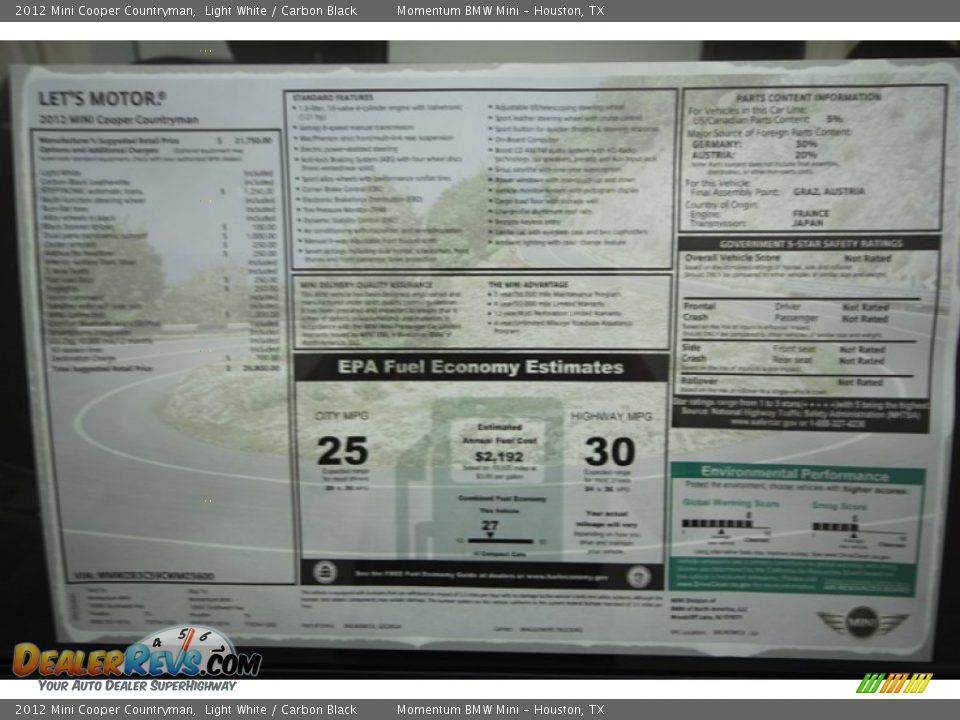 2012 Mini Cooper Countryman Light White / Carbon Black Photo #26