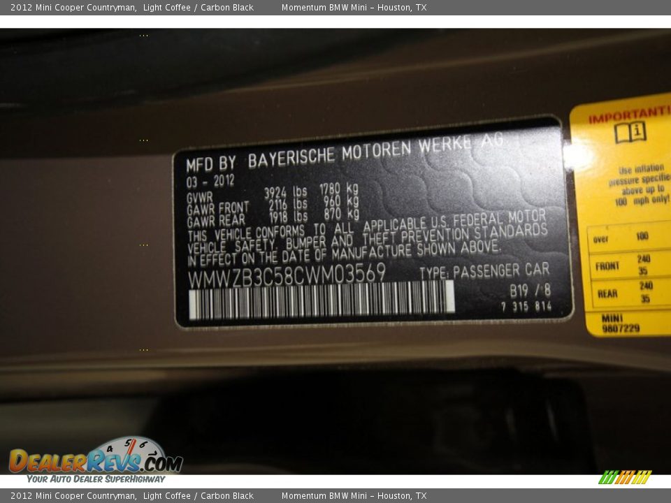 2012 Mini Cooper Countryman Light Coffee / Carbon Black Photo #9