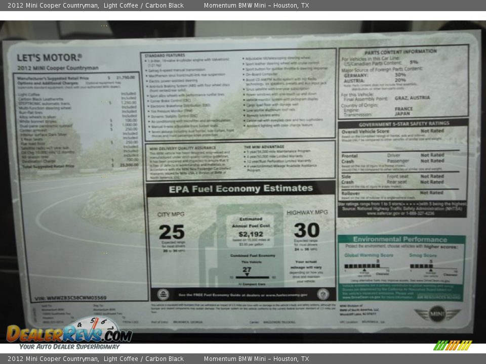 2012 Mini Cooper Countryman Light Coffee / Carbon Black Photo #26