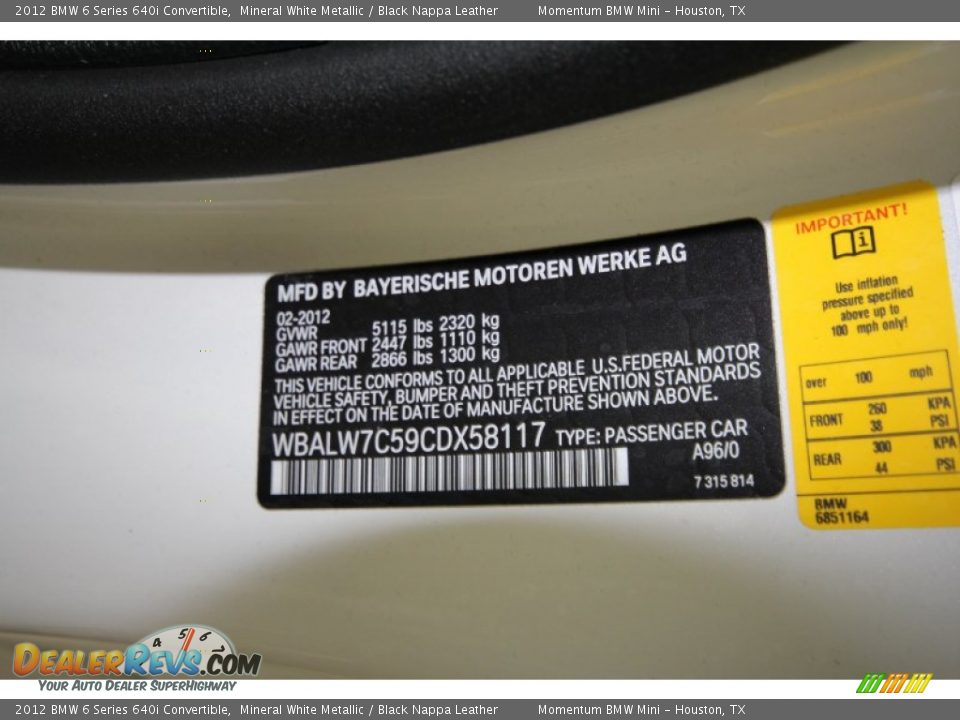 2012 BMW 6 Series 640i Convertible Mineral White Metallic / Black Nappa Leather Photo #10