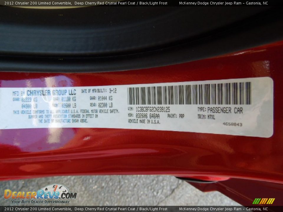 2012 Chrysler 200 Limited Convertible Deep Cherry Red Crystal Pearl Coat / Black/Light Frost Photo #7