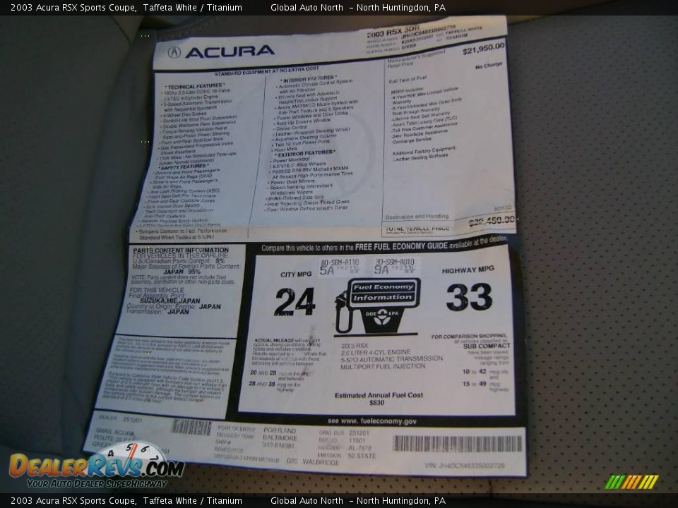 2003 Acura RSX Sports Coupe Taffeta White / Titanium Photo #27