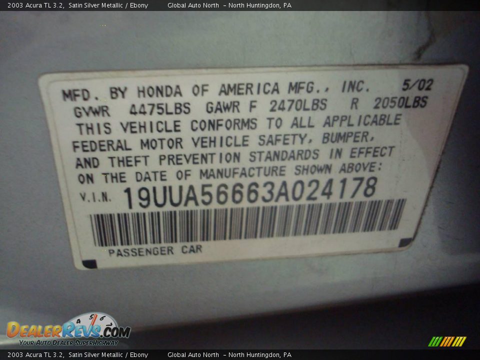 2003 Acura TL 3.2 Satin Silver Metallic / Ebony Photo #31