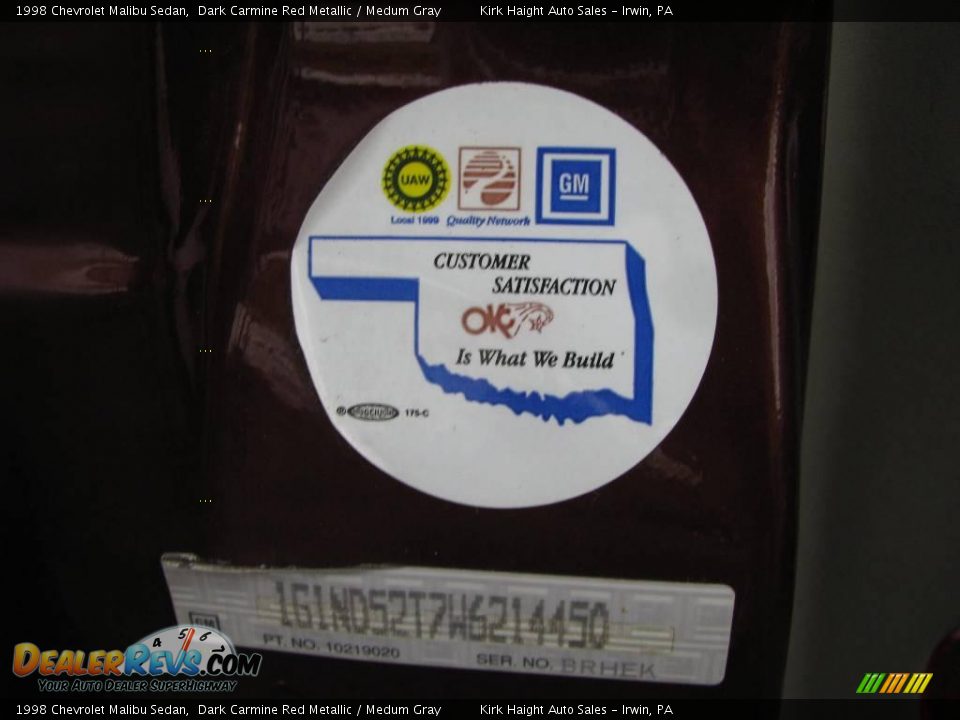 1998 Chevrolet Malibu Sedan Dark Carmine Red Metallic / Medum Gray Photo #17