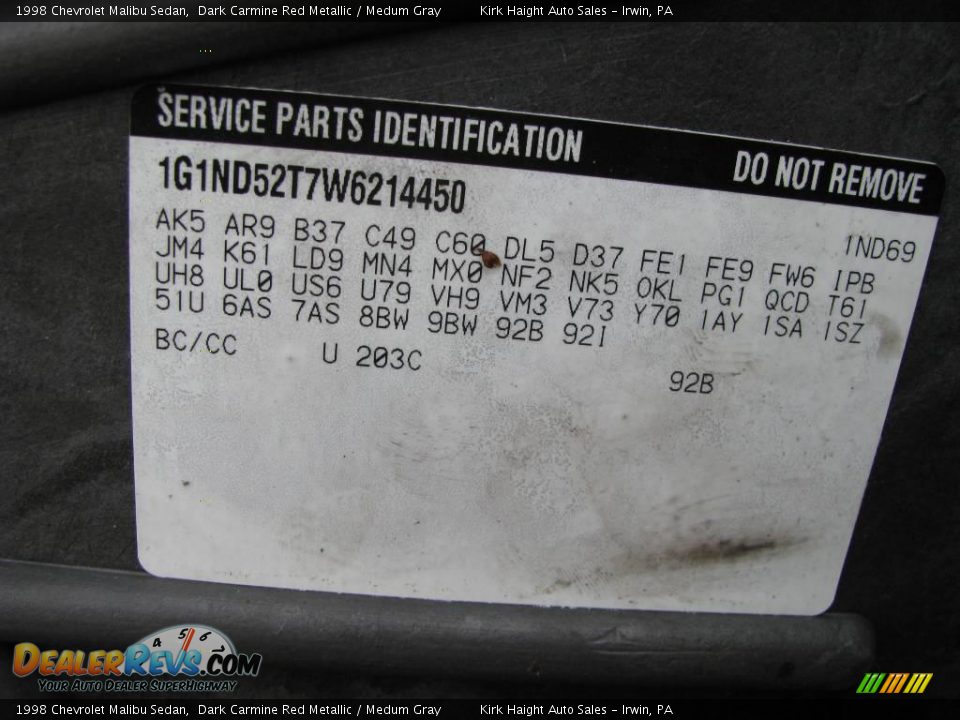 1998 Chevrolet Malibu Sedan Dark Carmine Red Metallic / Medum Gray Photo #19