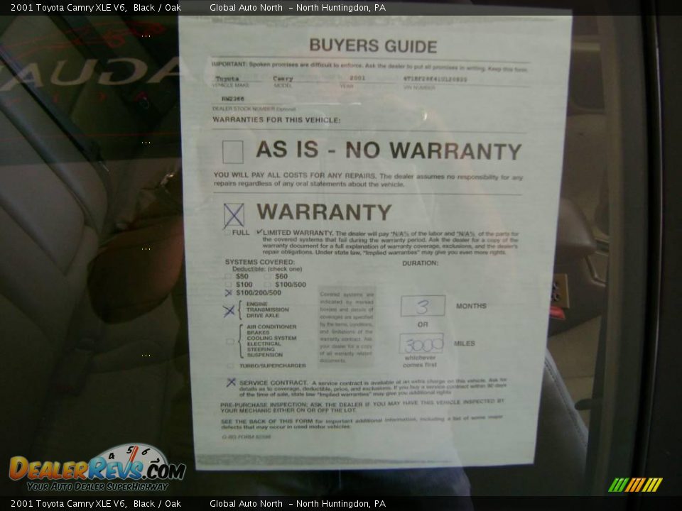 2001 Toyota Camry XLE V6 Black / Oak Photo #36