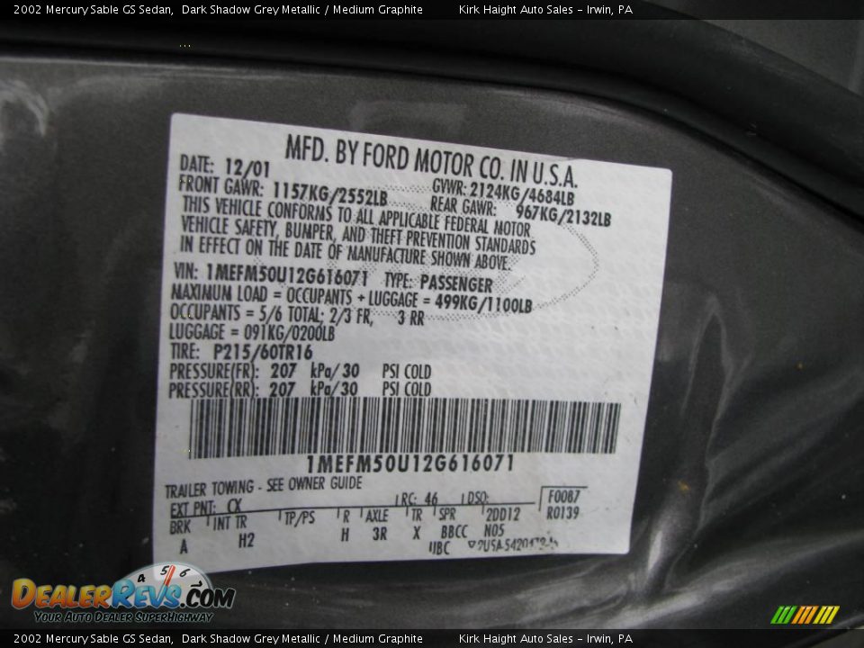 2002 Mercury Sable GS Sedan Dark Shadow Grey Metallic / Medium Graphite Photo #19