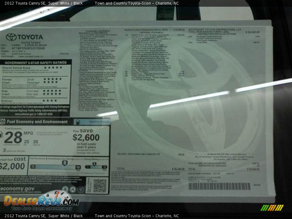 2012 Toyota Camry SE Super White / Black Photo #4