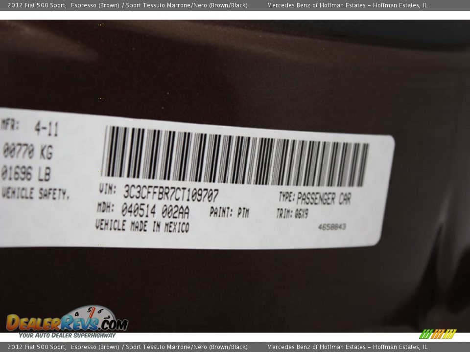 2012 Fiat 500 Sport Espresso (Brown) / Sport Tessuto Marrone/Nero (Brown/Black) Photo #27