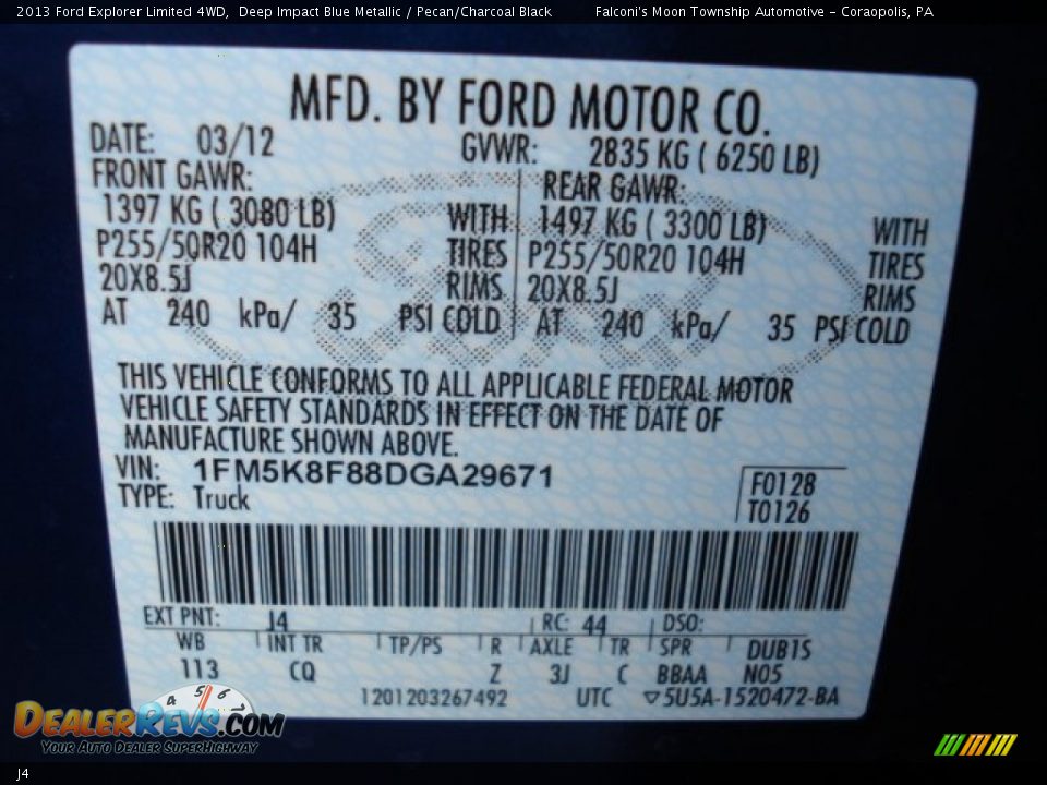 Ford Color Code J4 Deep Impact Blue Metallic